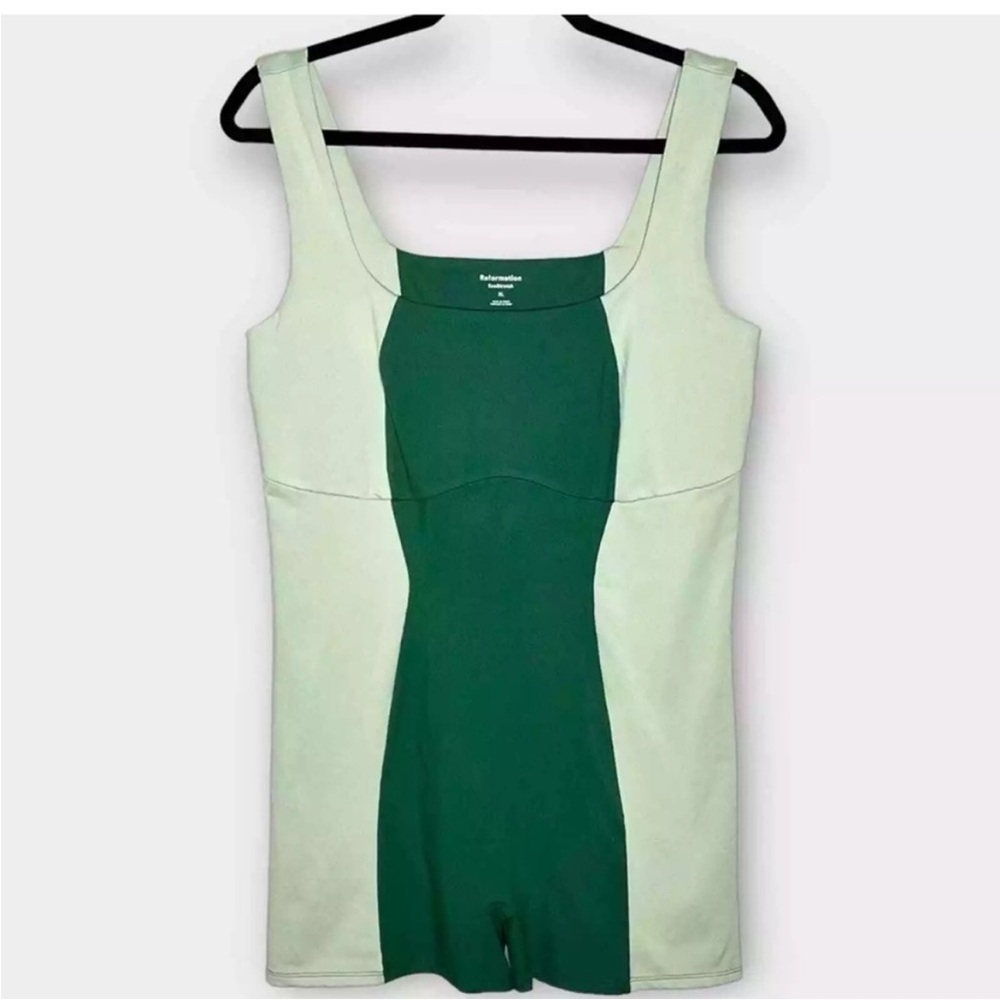 REFORMATION Adelyn Ecostretch Short Romper Playsuit Green Verdant/limon Size Med